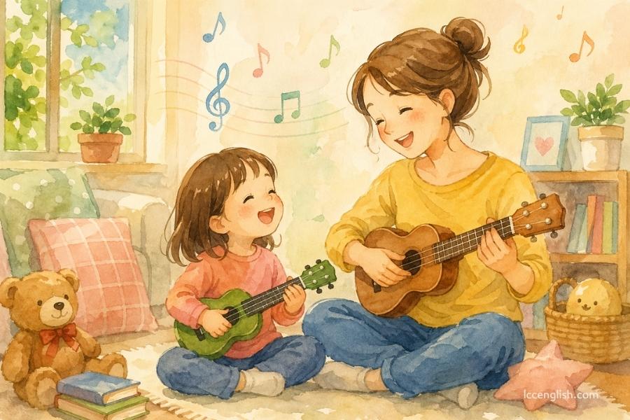 Easy Ukulele Kids Songs Mother playing ukulele and singing kids songs