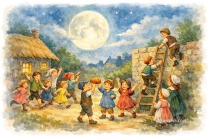Girls and boys come out to play, The moon does shine as bright as day. Leave your supper and leave your sleep, And join your playfellows in the street. Come with a whoop and come with a call, Come with a good will or come not at all. Up the ladder and down the wall, A penny loaf will serve us all. Mother Goose Nursery Rhymes 鵝媽媽童謠 女孩男孩出來玩