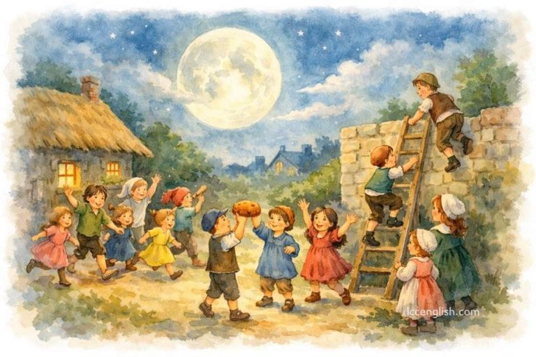 Girls and boys come out to play, The moon does shine as bright as day. Leave your supper and leave your sleep, And join your playfellows in the street. Come with a whoop and come with a call, Come with a good will or come not at all. Up the ladder and down the wall, A penny loaf will serve us all. Mother Goose Nursery Rhymes 鵝媽媽童謠 女孩男孩出來玩