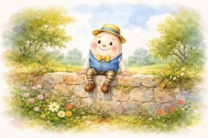 Humpty Dumpty sat on a wall, Humpty Dumpty had a great fall; All the King's horses and And all the King's men, Couldn't put Humpty together again. 矮胖子 鵝媽媽童謠 mother goose nursery rhyme