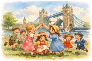 London Bridge is falling down, Falling down, falling down. London Bridge is falling down, My fair lady. 鵝媽媽童謠,英文兒歌,倫敦鐵橋垮下來