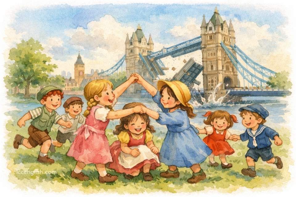 London Bridge is falling down, Falling down, falling down. London Bridge is falling down, My fair lady. 鵝媽媽童謠,英文兒歌,倫敦鐵橋垮下來
