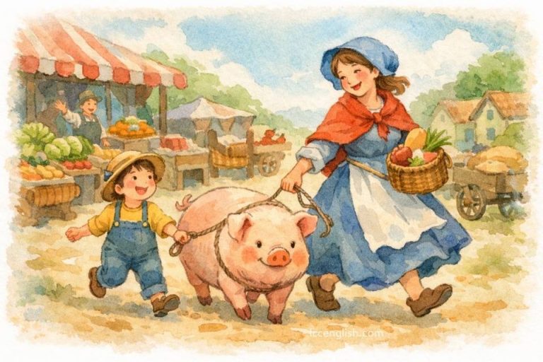 To market, to market, to buy a fat pig, Home again, home again, jiggety-jig. To market, to market, to buy a fat hog, Home again, home again, jiggety-jog. 鵝媽媽童謠 英文童謠 上市場 去市場 Mother Goose Nursery Rhyme