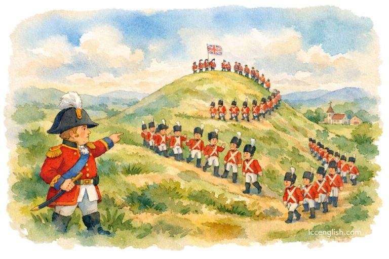 Oh, the grand old Duke of York, He had ten thousand men; He marched them up to the top of the hill, And he marched them down again. And when they were up, they were up, And when they were down, they were down, And when they were only half-way up, They were neither up nor down. mother goose nursery rhyme 鵝媽媽童謠 偉大的老約克公爵