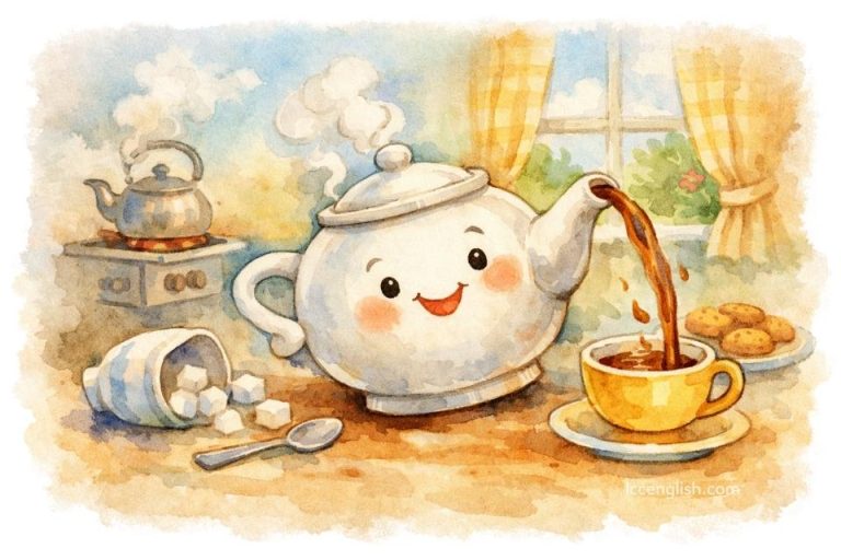 I'm a little teapot Short and stout Here is my handle Here is my spout When I get all steamed up I just shout "Tip me over and pour me out!"
