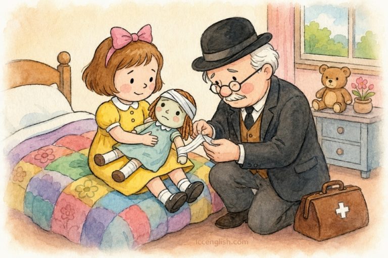 Miss Polly had a dolly who was sick, sick, sick. So she called for the doctor to come quick, quick, quick. The doctor came with his bag and his hat. And he knocked on the door with a rat-a-tat-tat. He looked at the dolly and he shook his head. And he said, "Miss Polly, put her straight to bed!" He wrote on a paper for a pill, pill, pill. "I'll be back in the morning with my bill, bill, bill." 英文兒歌 波莉小姐有個洋娃娃