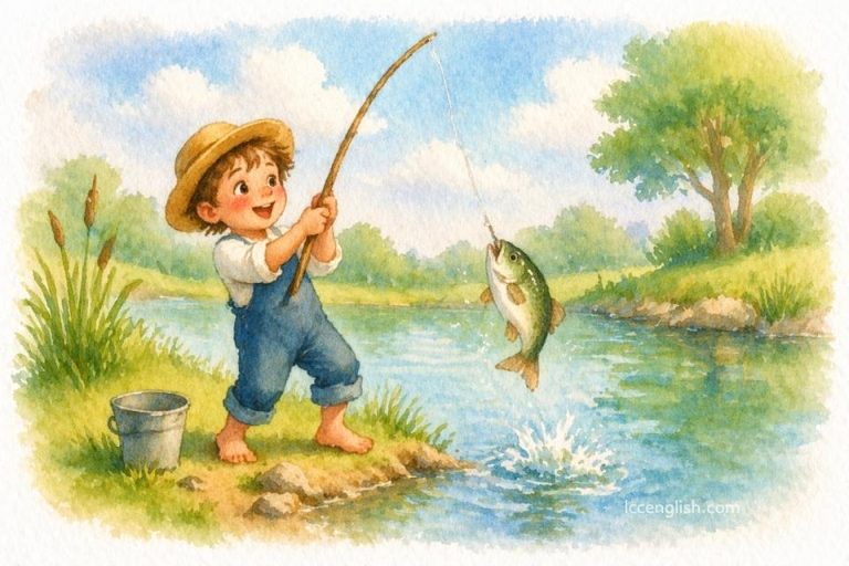 One, two, three, four, five, Once I caught a fish alive. Six, seven, eight, nine, ten, Then I let it go again. Why did you let it go? Because he bit my finger so. Which finger did it bite? This little finger on the right.