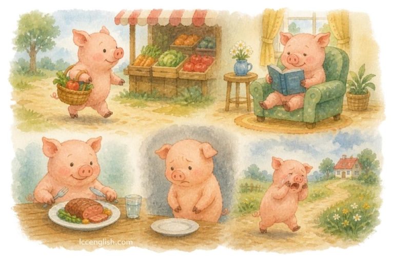This little piggy went to market, This little piggy stayed home, This little piggy had roast beef, This little piggy had none, And this little piggy cried "Wee, wee, wee!" all the way home. mother goose nursery rhymes 鵝媽媽童謠