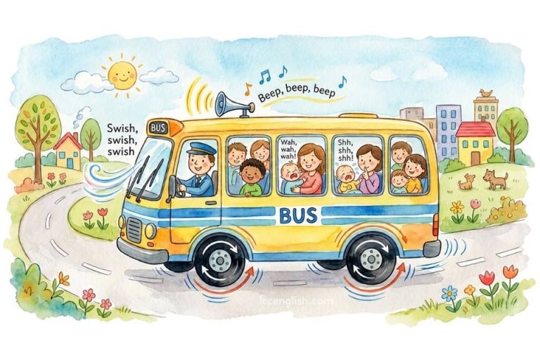 The wheels on the bus go round and round, Round and round, round and round. The wheels on the bus go round and round, All day long. The wipers on the bus go Swish, swish, swish, Swish, swish, swish, swish, swish, swish. The wipers on the bus go Swish, swish, swish, All day long. The horn on the bus goes Beep, beep, beep, Beep, beep, beep, beep, beep, beep. The horn on the bus goes Beep, beep, beep, All day long. The babies on the bus go "Wah, wah, wah!" Wah, wah, wah, wah, wah, wah. The babies on the bus go "Wah, wah, wah!" All day long. The mommies on the bus go "Shh, shh, shh!" Shh, shh, shh, shh, shh, shh. The mommies on the bus go "Shh, shh, shh!" All day long. 英文兒歌 公車上的輪子
